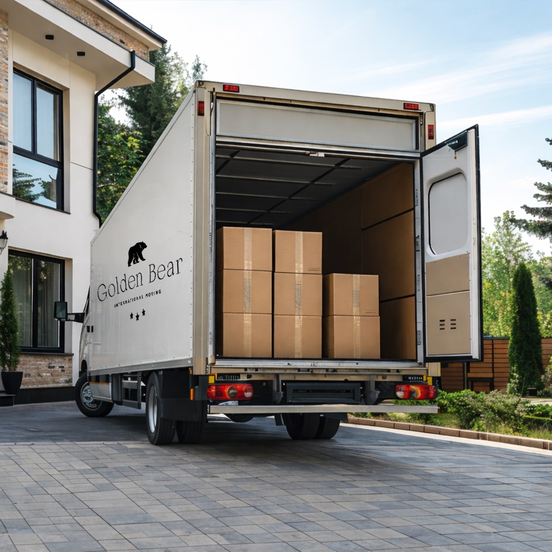 A Golden Bear truck loaded and secured for a cross-border shipment.